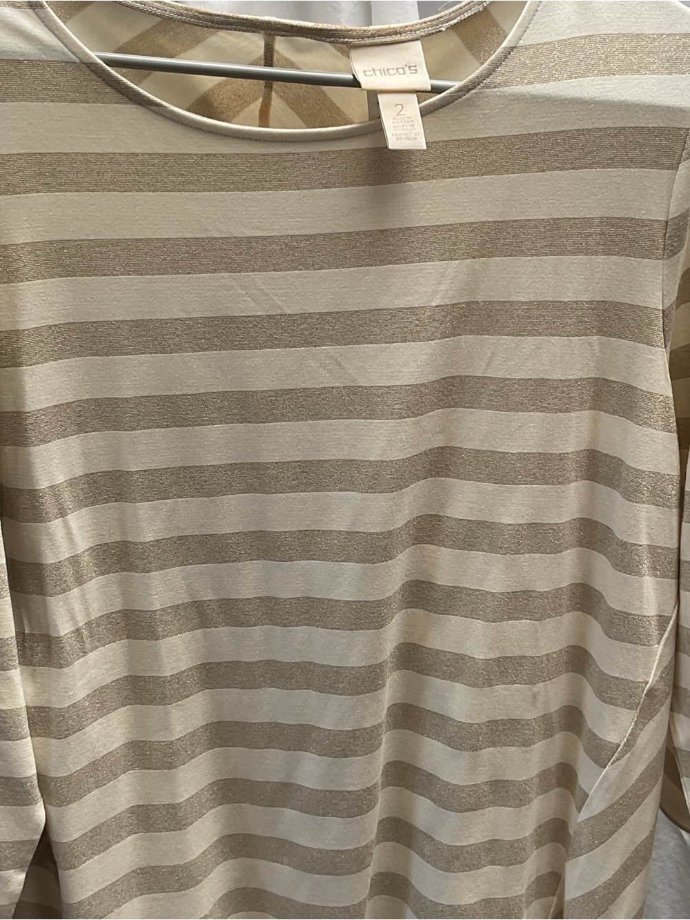 Chico's Neutral Metallic Stripe Boatneck Top